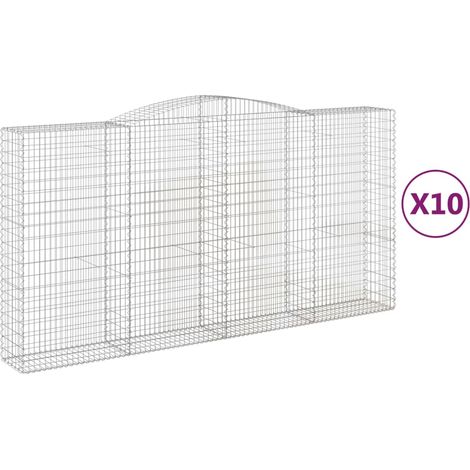 Gabbioni per recinzione gabbie muri di contenimento ad arco 10 pezzi 400 x 50 x 200/220 cm ferro zincato argento 020040297
