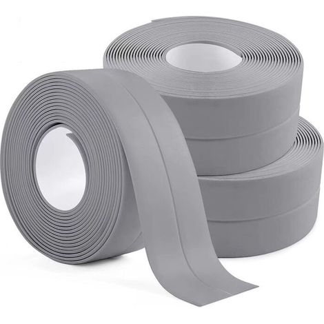 3 Rouleaux Bande d'étanchéité Imperméable,Joint Salle de Bain,PVC Ruban de Calfeutrage Autocollant pour Cuisine,Toilettes WC,Baignoire (Gris) (1/5)