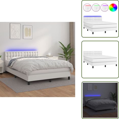 Sommier à lattes de lit avec matelas et LED Blanc 140x190 cm - Lit Plateforme - Lit Design - Lit Moderne - Lit Avec Rangement - Tête De Lit Ajustable (1/5)