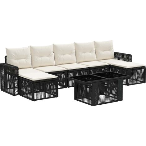Set Divano da Giardino 8 pz Nero e Bianco Crema polyrattan vidaXL (1/5)