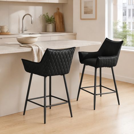 Tabourets de bar vintage, lot de 2, avec accoudoirs et dossier, anthracite HAVRYA (1/5)