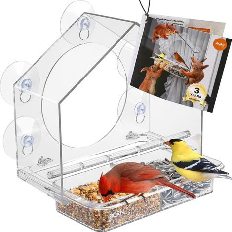Fenster-Vogelfutterhaus mit 5 Saugnäpfen, windfest & kausicher, transparent