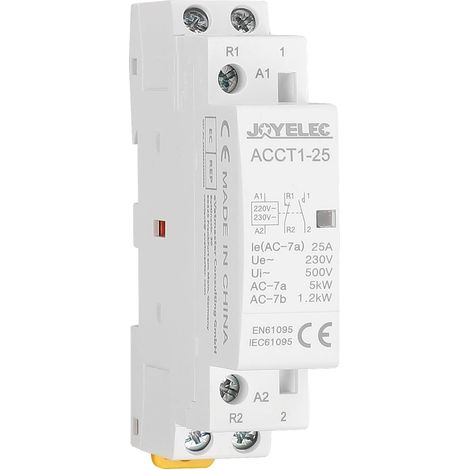 AC Contactor for Home Use, 2P 25A 1NO1NC Automatic Contactor AC Domestic 220V/230V 50/60Hz,2 Pole Two Way Normally Open DIN Rail Mount 35mm X (1/5)