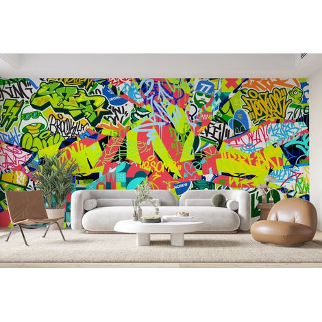 Papier peint graffiti - fresque de street art multicolore - 150 x 250 cm (1/2)