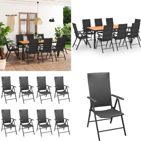 Ensemble à manger de jardin 9 pcs noir et marron - Ensemble Salon De Jardin - Meuble De Jardin - Table Et Chaises - Table Basse Jardin - Set Repas Extérieur - Home & Living