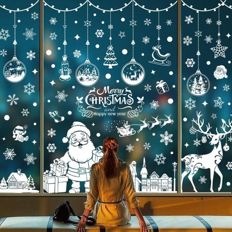 Bardusch-18 autocollants Noël blancs réutilisables, décor électrostatique pour vitres et portes (1/4)