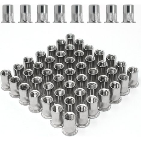 120 Pcs M6 Rivet écrous,Rivet écrou en 304 Acier Inoxydable,Ecrous à Riveter filetés à Tête Plate,Inserts filetés écrou Aveugle,écrous de Rivet Insert Fileté (1/5)