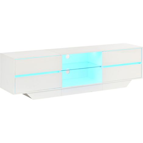 Mueble TV blanco alto brillo 160 cm con LED RGB para TV de hasta 65 pulgadas (1/5)