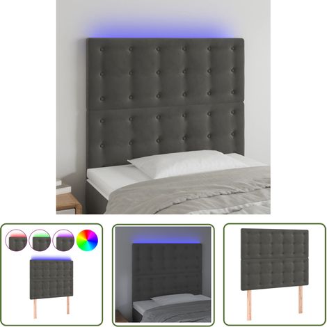 The Living Store Tête de lit à LED Gris foncé 90x5x118/128 cm Velours - Tête De Lit Led - Tête De Lit Velours - Éclairage Led - Tête De Lit Moderne - Support Lombaire (1/5)