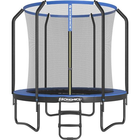 Trampoline extérieur Diamètre 244cm, avec Échelle et Filet de Protection - Noir et Bleu
