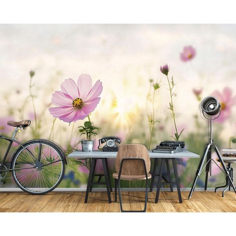 Vlies Fototapete Blumen 200x140 cm, Tapeten, für Wohn und Schlafzimmer, Vliestapete Wandtapete Tapete 3D Effekt- inkl. Kleister - Wiese Natur Blume, WallArena (1/4)
