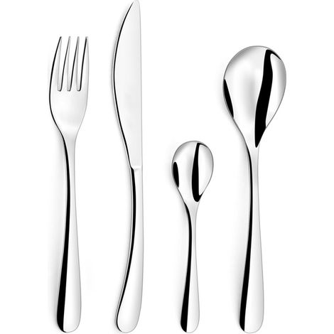 Ménagère 24 pièces en acier inox – Coffret avec finition standard – Lignes courbes et fluides – Ensemble de couverts pour usage quotidien – Amefa