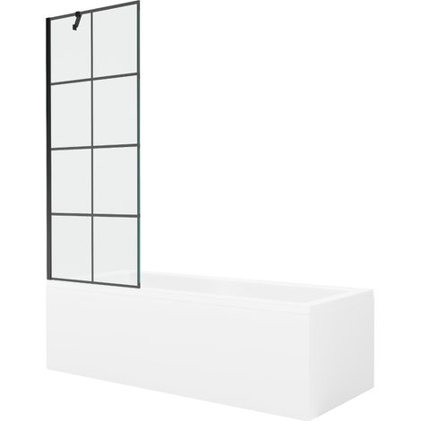 Mexen Cubik rechteckige Badewanne 170 x 70 cm mit Verkleidung und 1-flügeliger Trennwand 70 cm, schwarzes Muster - 550317070X95 (1/5)