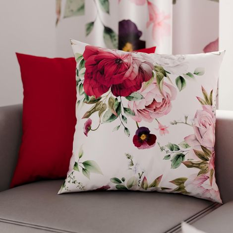 Lot de 2 Taies d'Oreillers 30x30 cm 100% Microfibre Hypoallergénique, Housse Oreiller Rectangulaire Floral Blanc Bordeaux, Paquet de 2 (1/3)