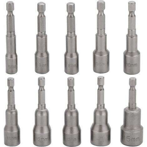 10 Pcs Embout Douille Visseuse à Choc 6-15mm Set Magnétique Hexagonale Douille Jeu de Embout Aimanté Perceuse Prise Hexagonale douille Set 1/4 Pouce pour Mandrin à Changement Rapide (1/5)