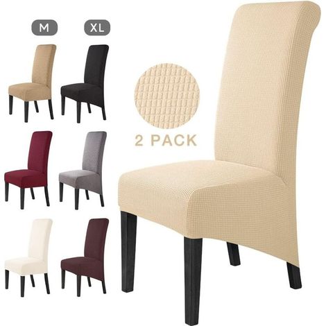 2-Piece Jacquard Dining Room Chair Cover, Stretchable, Removable, Washable, Universal Chair Cover, Chair Protector for Wedding, Kitchen, Banquet - Large (Beige, 4 Pieces) (1/5)