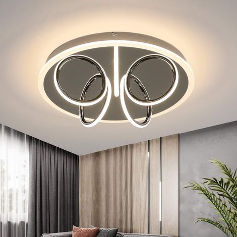 ZMH LED plafonnier moderne plafonnier salon 3000K blanc chaud en fer et acrylique de couleur chrome 41W Ø43cm plafonnier rond de design demi-cercle pour salon, chambre, cuisine, bureau