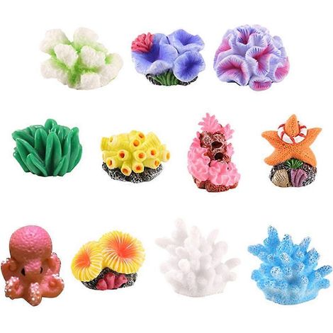 Décorations d'aquarium en résine, corail et algues miniatures, lot de 11 pièces pour aquarium (1/3)