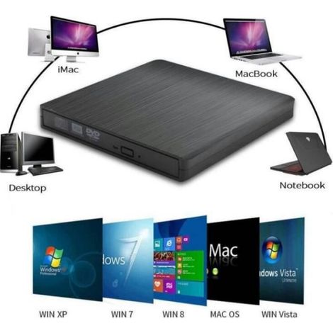 Lecteur Cd-Dvd Externe - Usb 3.0 - Compatible Pc Portable Et Ordinateur De Bureau - Alimentation Par Port Usb - Noir - 1 Pièce (1/3)