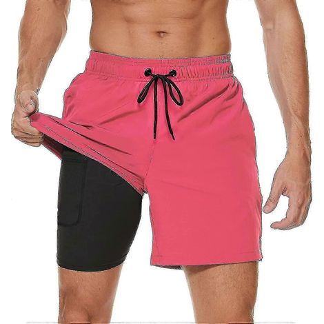 Short de Bain Homme, Compression & Séchage Rapide, Poches Zippées, pour Plage/Surf - Pink-S (1/5)