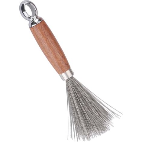 Brosse de nettoyage en acier inoxydable, éponge à récurer robuste avec long manche en bois – antirouille, durable et efficace pour le nettoyage de la vaisselle et de l'évier.