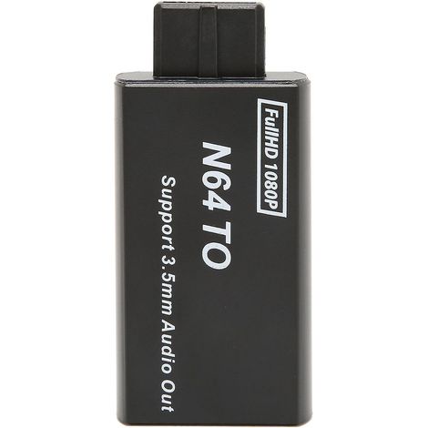 Un convertisseur d'interface multimédia pour N64, capable de convertir en sortie haute définition 1080p, compatible avec les normes PAL et NTSC, et doté d'une prise jack 3,5 mm. (1/5)