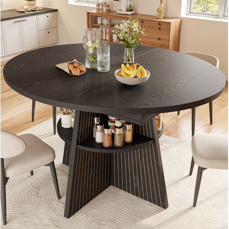 Table extensible en MDF noir 110-150 x 110 x 76 cm, ronde/rectangulaire, 2-8 personnes (1/5)