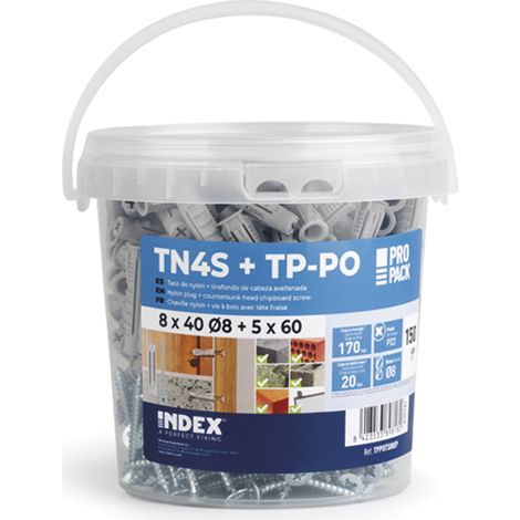 Seau plastique - Cheville + Vis à bois 8x40 Ø8 + 5x60