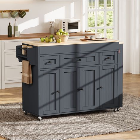 Isola da cucina con ruote e piano laterale estensibile MDF grigio 137-190,6 x 45,2 x 92 cm OKWISH (1/5)