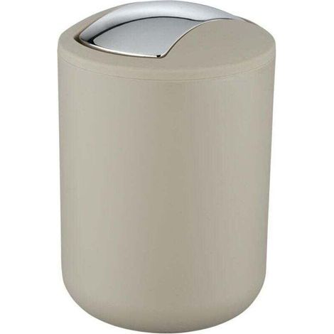 Poubelle Salle de Bain, Mini Poubelle Salle de Bain, couvercle basculant, Brasil S, capacité 2L, plastique PET incassable, ø14x21 cm, Taupe (1/5)