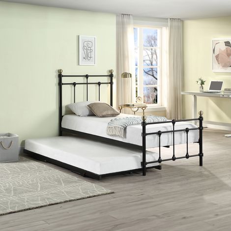 BAYFORD TRADITIONAL SINGLE METAL BED FRAME & GUEST TRUNDLE BLACK (1/5)