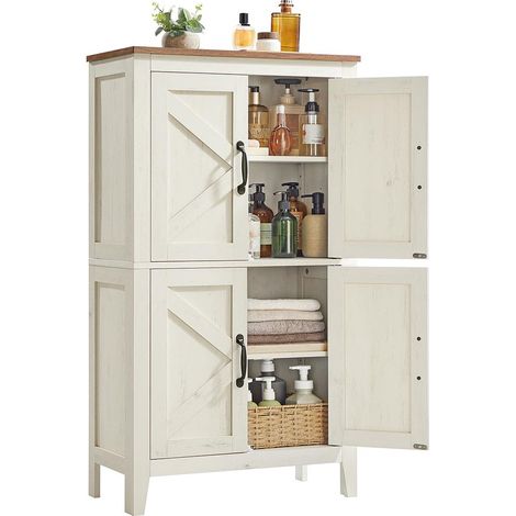 Armoire de rangement avec portes coulissantes buffet haut style ferme pour cuisine salle de bain salon ou salle à manger étagères réglables blanc rustique (1/3)
