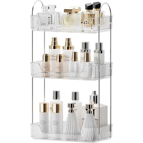 Organizador de maquillaje y cosméticos, expositor de perfumes, almacenamiento de 3 niveles (transparente)