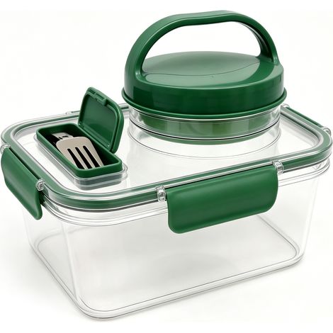 Pot à salade étanche, récipient Portable avec saucière pour le déjeuner, pique-nique, réunions de famille, rectangulaire vert (1/5)