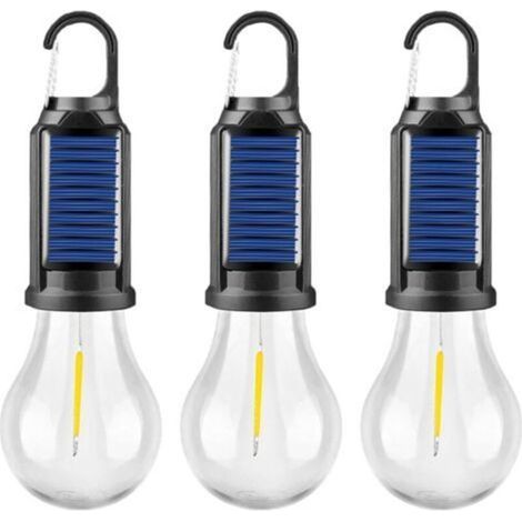 Ensemble de 3 lampes solaires LED portables pour tente, lampes de secours à accrocher pour le camping, la randonnée, la pêche et les pannes de courant. (1/5)