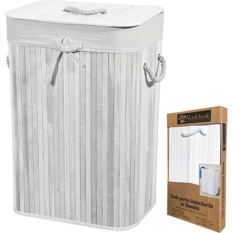 VERDELOOK Cesto Portabiancheria Rett. Bianco