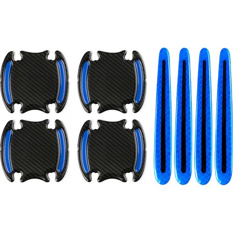 Sollbry Lot de 8 Film Autocollant Poignée Portière Voiture, Bandes Réfléchissantes Sécurité Protection Poignée De Porte Anti-Collision Universel Voiture Anti-Rayures 3D Fibre de Carbone Bleu (1/5)