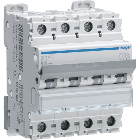 Disjoncteur 4 Pôles 6-10kA courbe D 63A 4modules HAGER NGN463