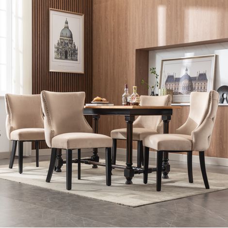 Sedia sala da pranzo 50x41x91 cm velluto beige imbottita OKMYHOME (1/5)