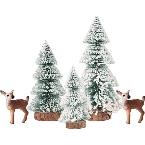 5 PCS Mini Sapin de Noël Mini Arbre Artificiel de Noël avec Effet Neige Elan de Noël Sapin de Noël Miniature avec Base en Bois Table Arbres pour Décoration Noël (1/4)