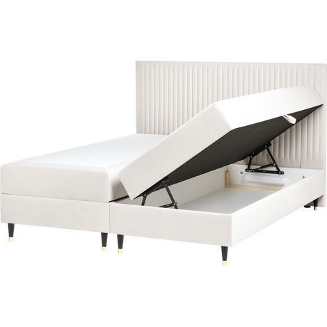 Cama continental con almacenaje de terciopelo 180 x 200 cm blanco crema Dame