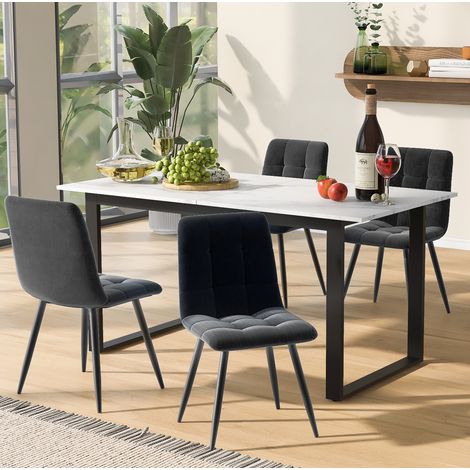 tavolo allungabile 140 180x80 con 4 sedie MDF bianco OKMYHOME (1/4)