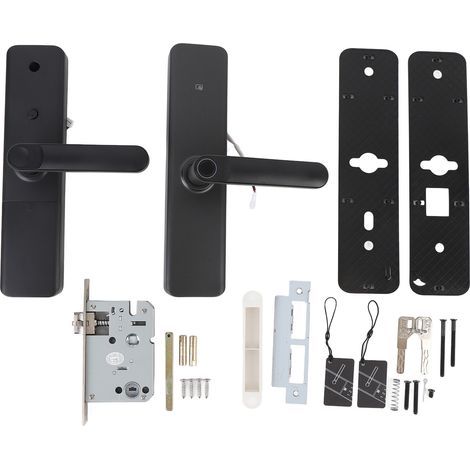 Serrure à empreinte digitale avec 2 clés et 2 cartes à puce. Poignée de porte intelligente, sensible et précise, pour porte en bois, bureau, appartement, maison. (1/5)