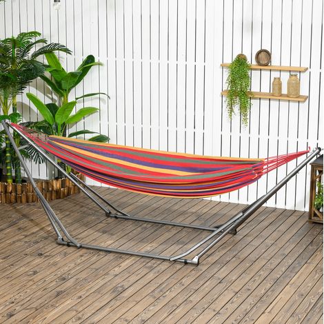 Faltbarer Hängemattenständer 290x92x88 cm, Stahl schwarz, 2-in-1, Garten – MEUBLIV (1/5)