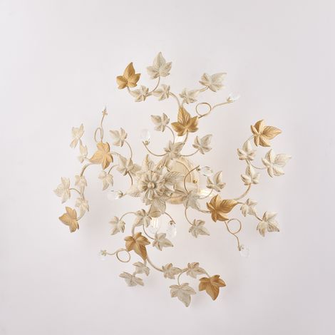 Edera Plafonnier En Fer Laqué Ivoire Décor Or Antique Et Strass Cristal 4 Lumières H.22 D.60 Bl50-Pl4-Av