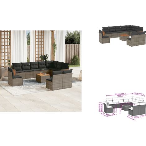 11-tlg. Garten-Sofagarnitur mit Kissen Grau Poly Rattan - Gartenmöbel - Esstisch - Lounge Set - Outdoor Möbel - Rattan Gartenmöbel (1/3)