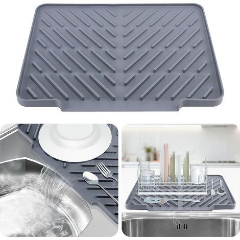 Tapis Égouttoir Silicone Cuisine Antidérapant avec Grand Bec Verseur - Accessoire Plan de Travail Indispensable (1/5)