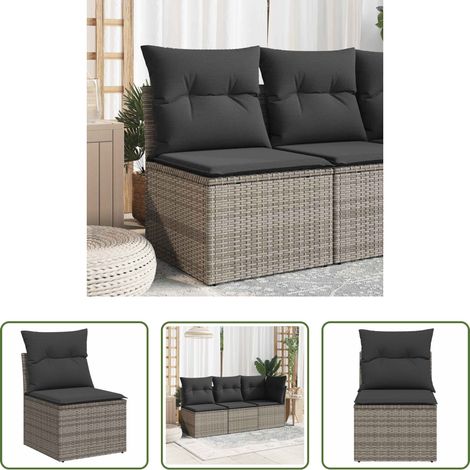 Canapé extérieur - Canapé de jardin sans accoudoirs coussins gris résine tressée (1/5)