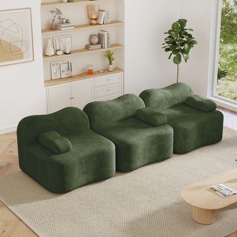 Canapé modulable 3 places 288 x 98 x 70 cm - Velours vert - Forme vague, mousse 32D (1/5)