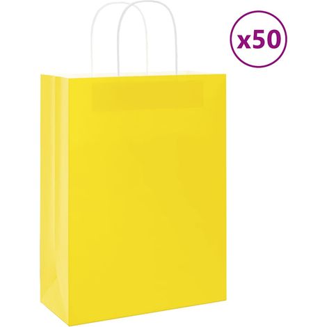 Sacs en papier 50 pcs avec poignées jaune 26x12x35 cm vidaXL